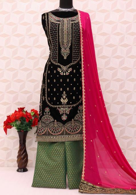 Black Emboridery Blended Anarkali Salwar Kameez