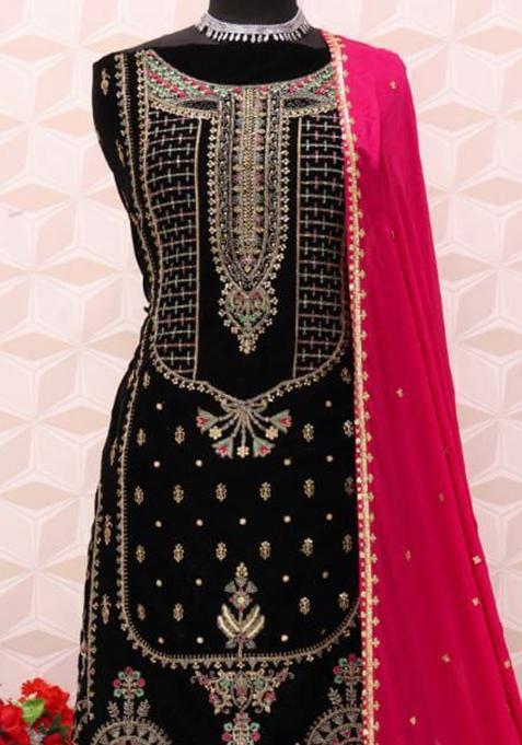 Black Emboridery Blended Anarkali Salwar Kameez