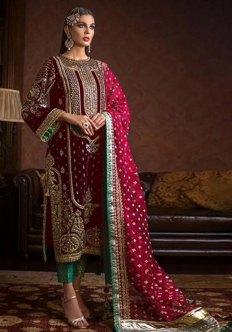 Maroon Emboridery Blended Anarkali Salwar Kameez