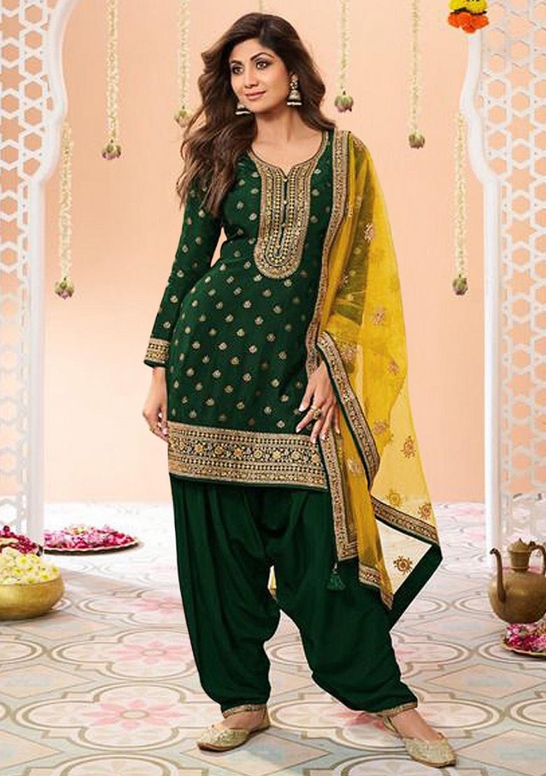 Green Embroidered Silk Salwar Suit