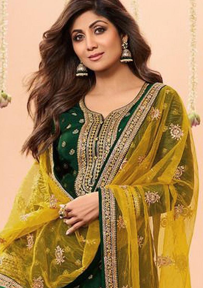 Green Embroidered Silk Salwar Suit