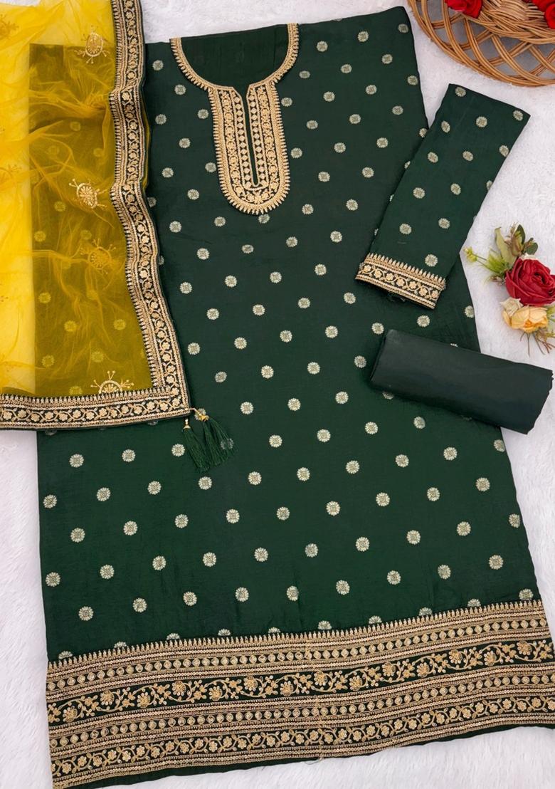 Green Embroidered Silk Salwar Suit