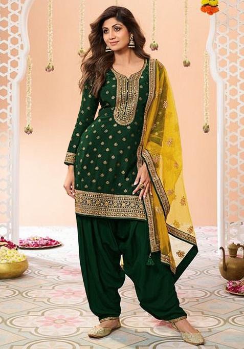 Green Embroidered Silk Salwar Suit