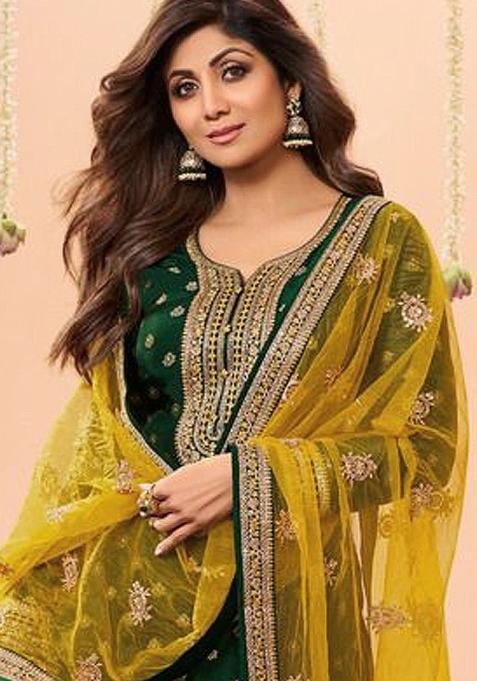 Green Embroidered Silk Salwar Suit