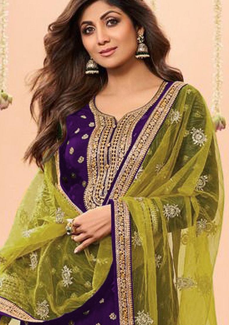Purple Embroidered Silk Salwar Suit