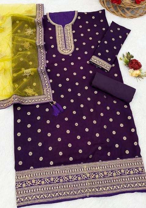 Purple Embroidered Silk Salwar Suit