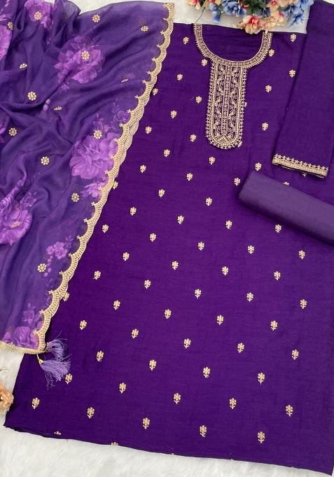 Purple Embroidered Silk Salwar Suit