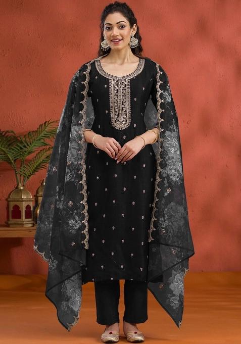 Black Embroidered Silk Salwar Suit