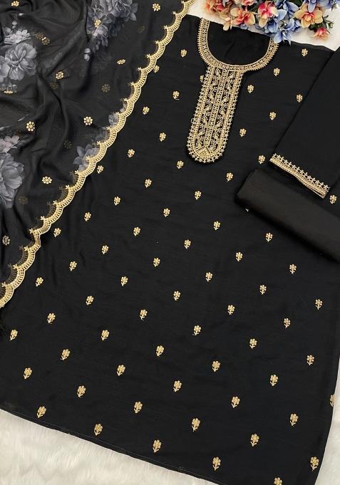 Black Embroidered Silk Salwar Suit