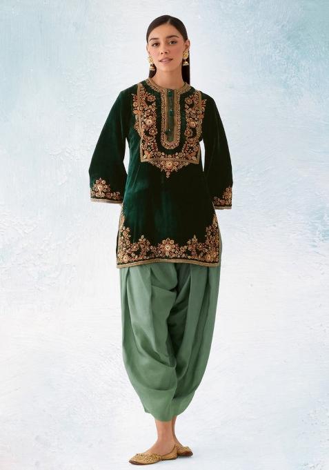 Green Embroidered Velvet Salwar Suit