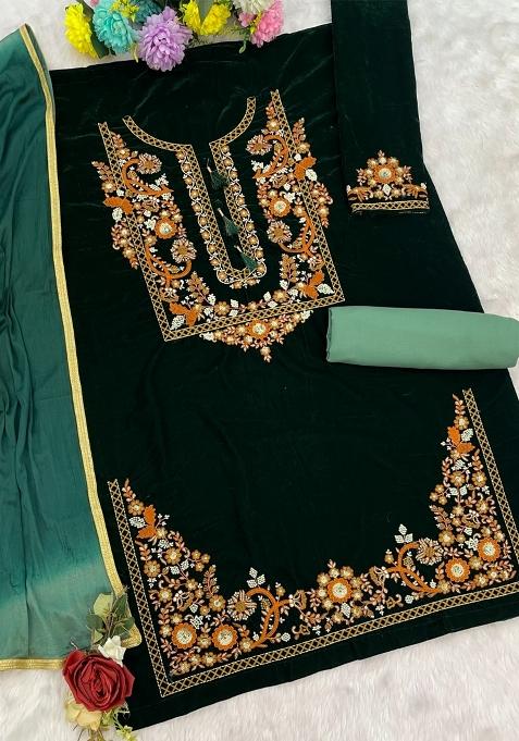 Green Embroidered Velvet Salwar Suit