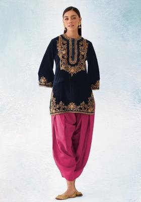 Blue Embroidered Velvet Salwar Suit