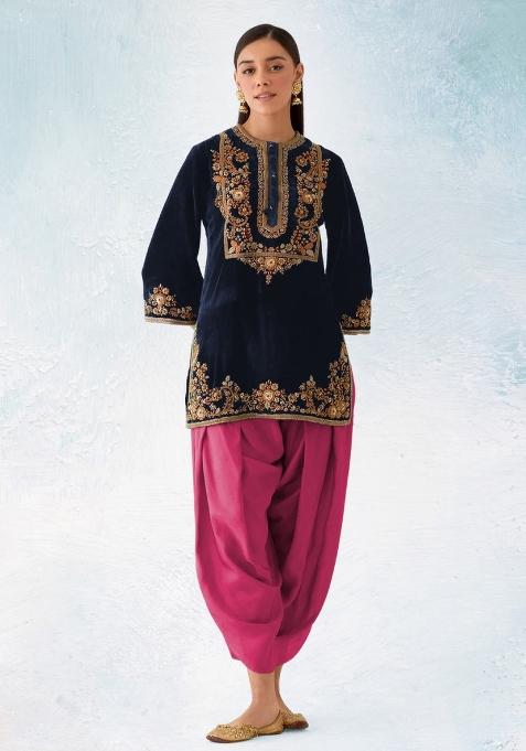 Blue Embroidered Velvet Salwar Suit