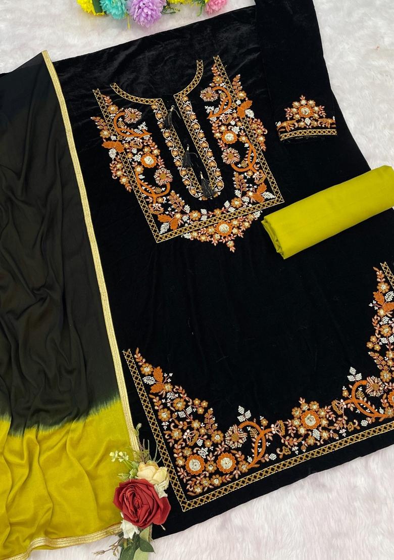Black Embroidered Velvet Salwar Suit