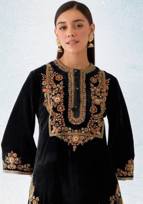 Black Embroidered Velvet Salwar Suit
