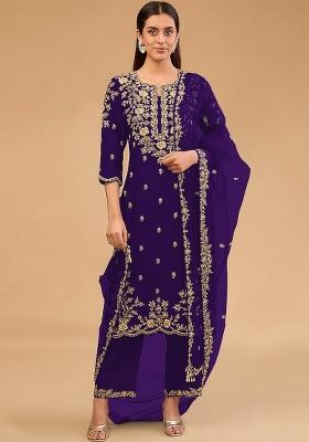 Purple Embroidered Silk Salwar Suit