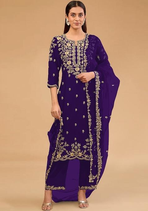 Purple Embroidered Silk Salwar Suit
