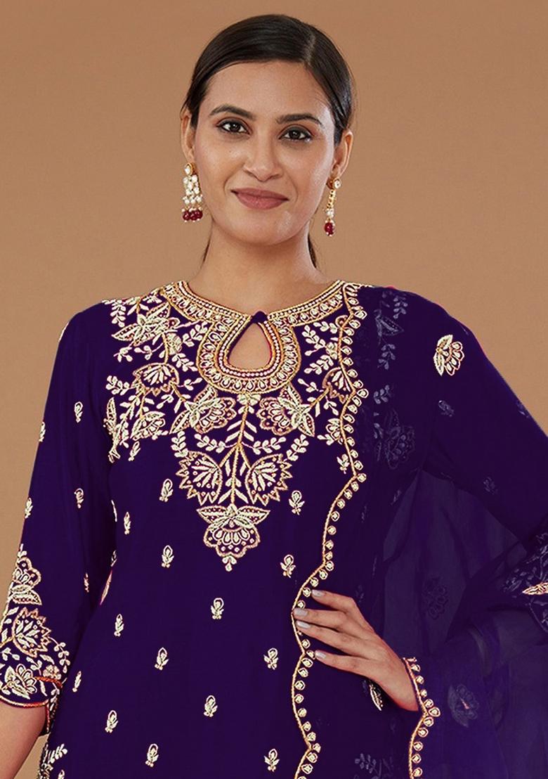 Purple Embroidered Silk Salwar Suit