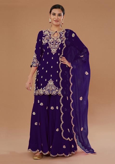 Purple Embroidered Silk Salwar Suit