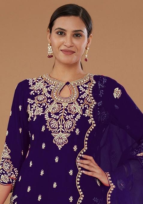 Purple Embroidered Silk Salwar Suit