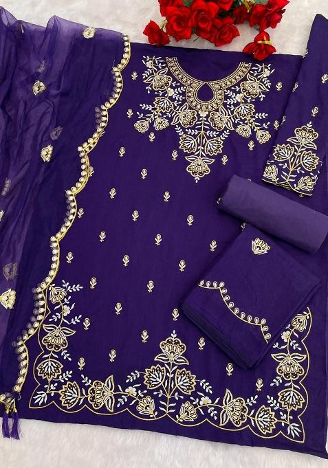 Purple Embroidered Silk Salwar Suit