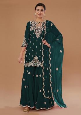 Green Embroidered Silk Salwar Suit