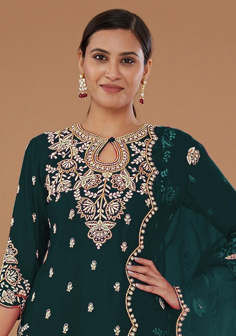 Green Embroidered Silk Salwar Suit