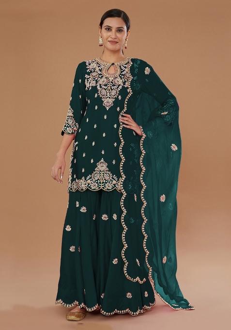 Green Embroidered Silk Salwar Suit
