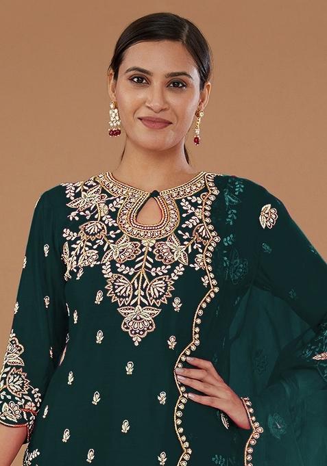 Green Embroidered Silk Salwar Suit
