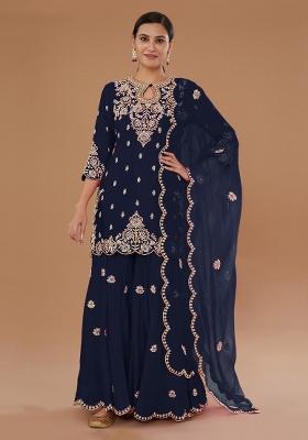 Blue Embroidered Silk Salwar Suit