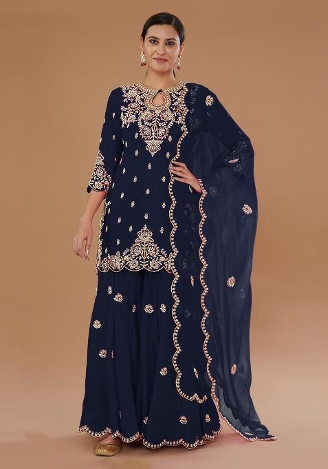 Blue Embroidered Silk Salwar Suit