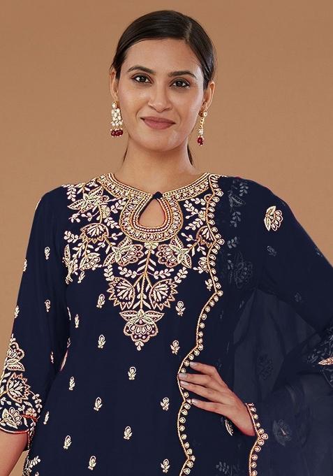 Blue Embroidered Silk Salwar Suit