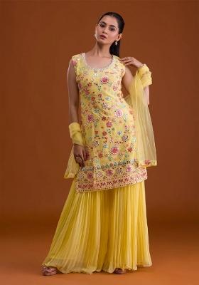 Yellow Embroidered Georgette Salwar Suit