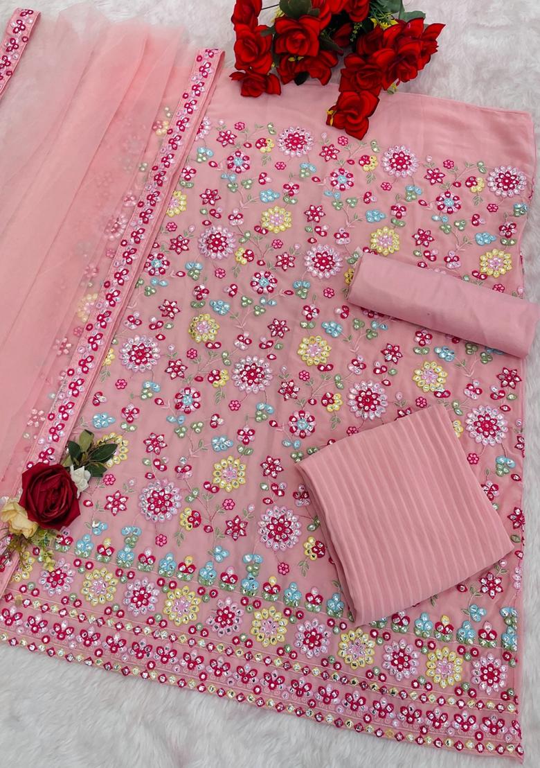 Pink Embroidered Georgette Salwar Suit