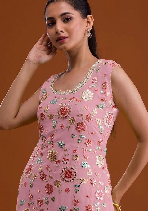 Pink Embroidered Georgette Salwar Suit