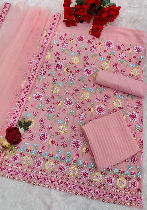 Pink Embroidered Georgette Salwar Suit