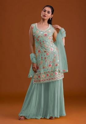 Sky Blue Embroidered Georgette Salwar Suit