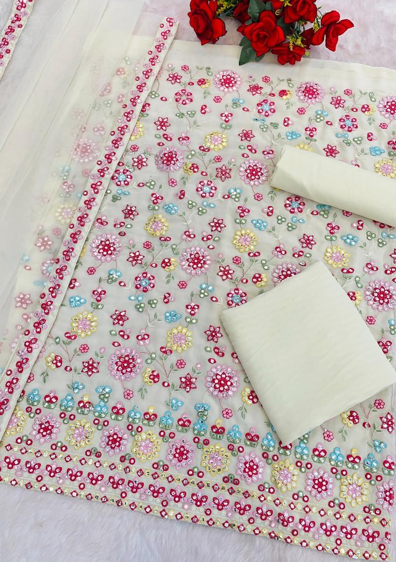 White Embroidered Georgette Salwar Suit