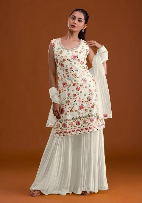 White Embroidered Georgette Salwar Suit