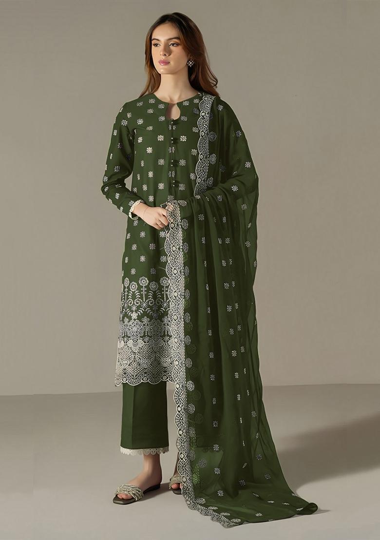 Green Embroidered Georgette Salwar Suit