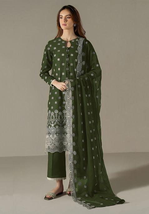 Green Embroidered Georgette Salwar Suit