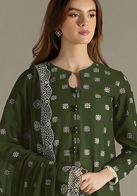 Green Embroidered Georgette Salwar Suit