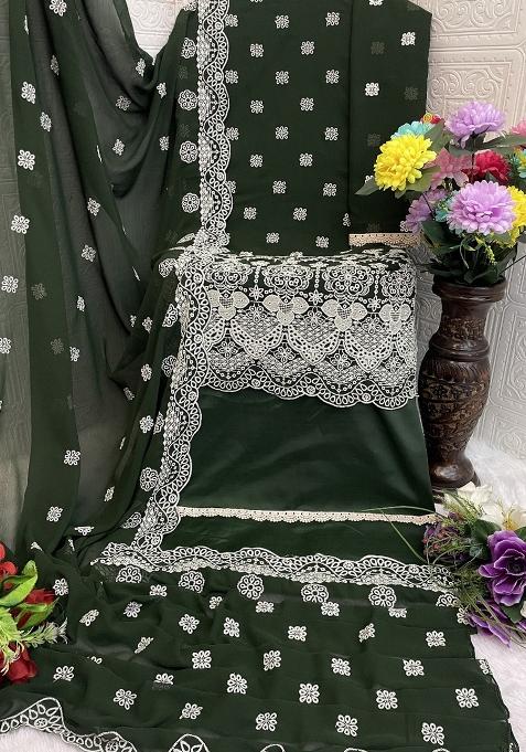 Green Embroidered Georgette Salwar Suit