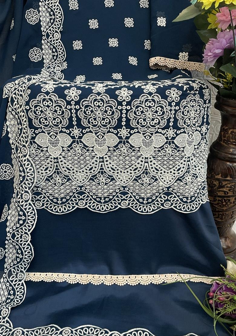 Blue Embroidered Georgette Salwar Suit