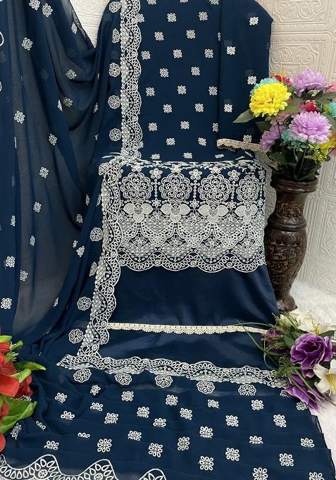 Blue Embroidered Georgette Salwar Suit