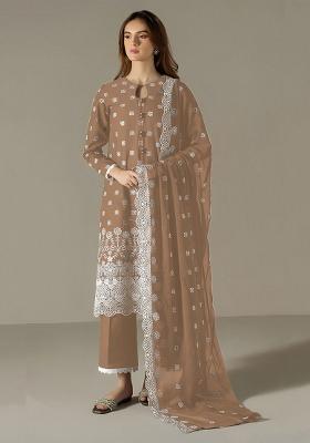 Beige Embroidered Georgette Salwar Suit