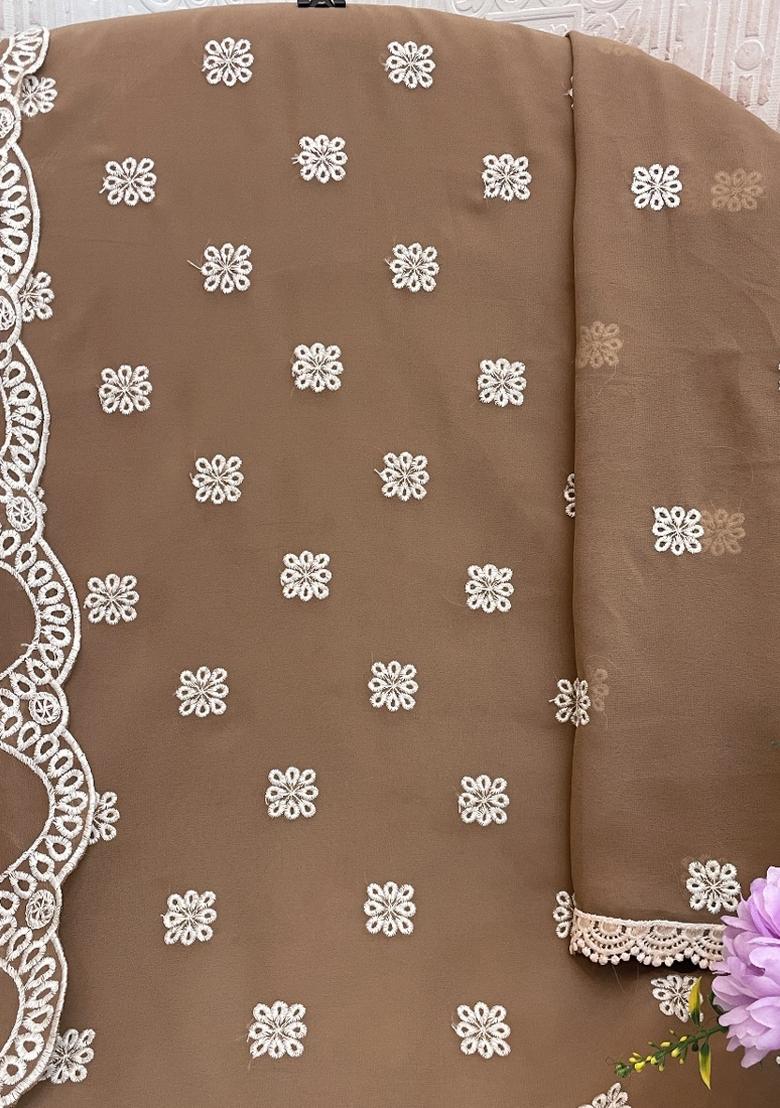 Beige Embroidered Georgette Salwar Suit