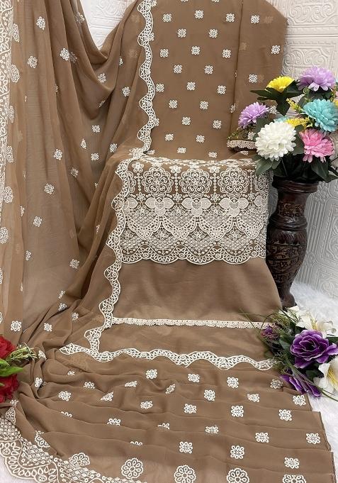 Beige Embroidered Georgette Salwar Suit
