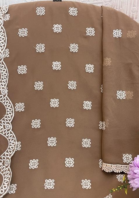 Beige Embroidered Georgette Salwar Suit