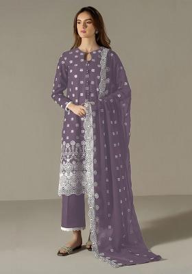 Lilac Embroidered Georgette Salwar Suit